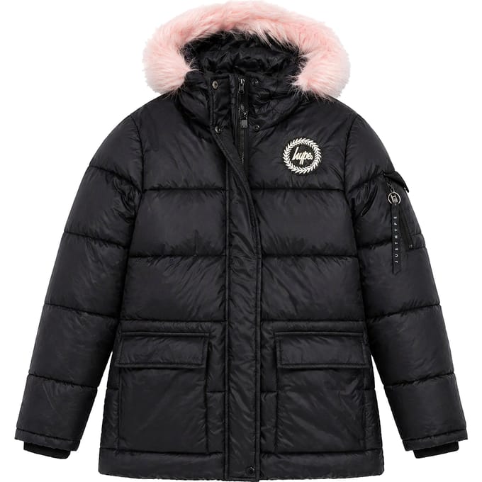 Meisjes Explorer Jas Kinderen Zwart Gewatteerde Warm Winterjas met Capuchon