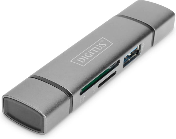 Digitus DA-70886 Externe geheugenkaartlezer / hub USB-A 3.0, USB-A, USB-C Grijs