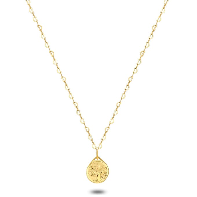 Twice As Nice Halsketting in goudkleurig edelstaal, boom, 12 mm 50cm+5cm