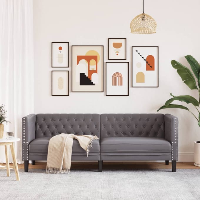 vidaXL - Driezitsbank - Chesterfield-stijl - kunstleer - grijs
