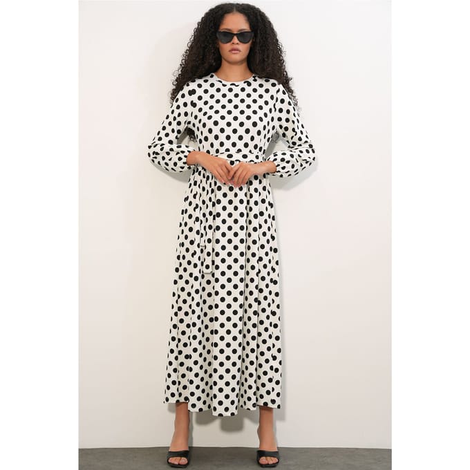 Floral Crewlijf Maxi Brei Jurk met Strikdetail