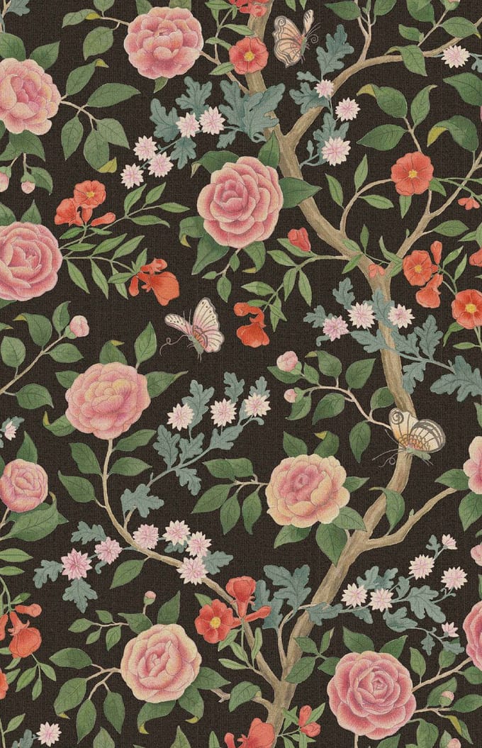 Boråstapeter Vliesbehang 5730 - Orangeri - Botanisch Zwart - 49cm x 10.05m