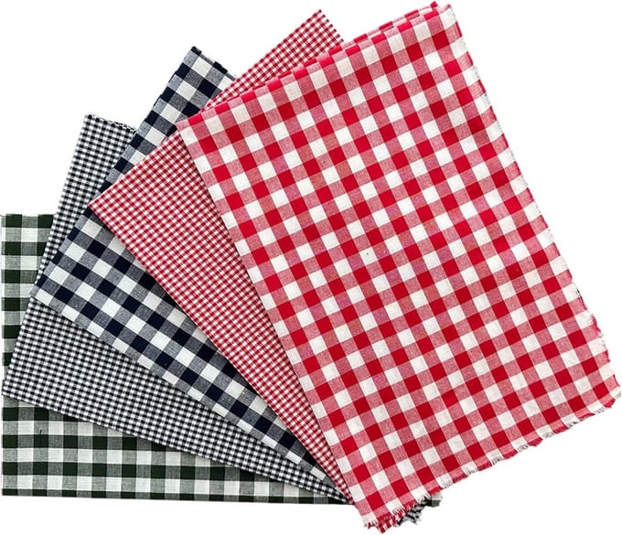 BINK Bedding - 5 lapjes - Quilt Patchwork - BB ruit rood-groen-blauw 60 x 40 cm. Set = 5 lapjes