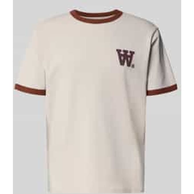 T-shirt met geribde ronde hals, model 'Parker'
