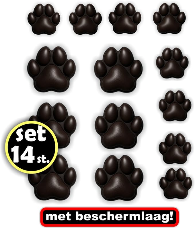JERMA - Hondenpootjes sticker set 14 stuks Zwart