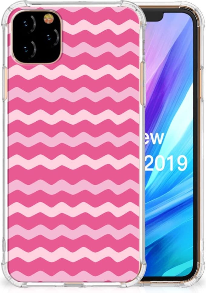 Apple iPhone 11 Pro Max Doorzichtige Silicone Hoesje Waves Pink