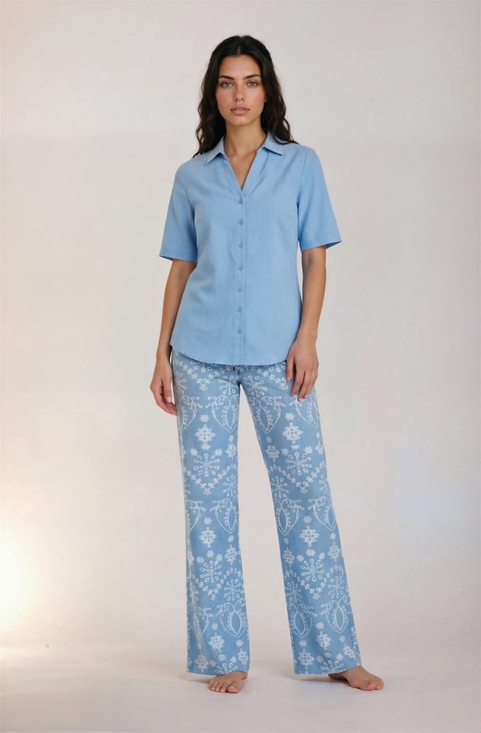 MI PIACE - Travel Blouse V Neck Uni Denim 2603 Bleached - Maat : XS