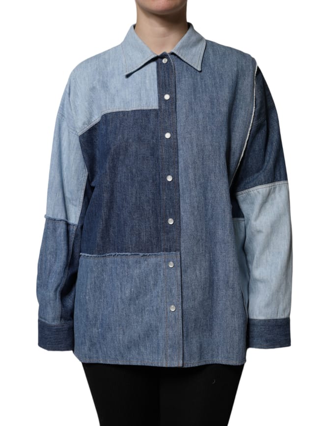 Patchwork Denim Shirt Lange Mouwen