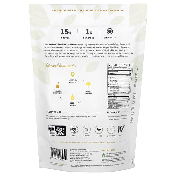 Sprout Living, Simple Zonnebloempitten Eiwit, 1 lb (454 gr)