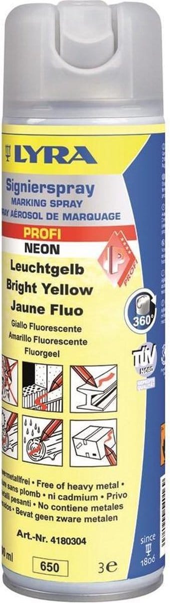 Lyra 4180304 Markeerspray - 500 ml - Fluor geel