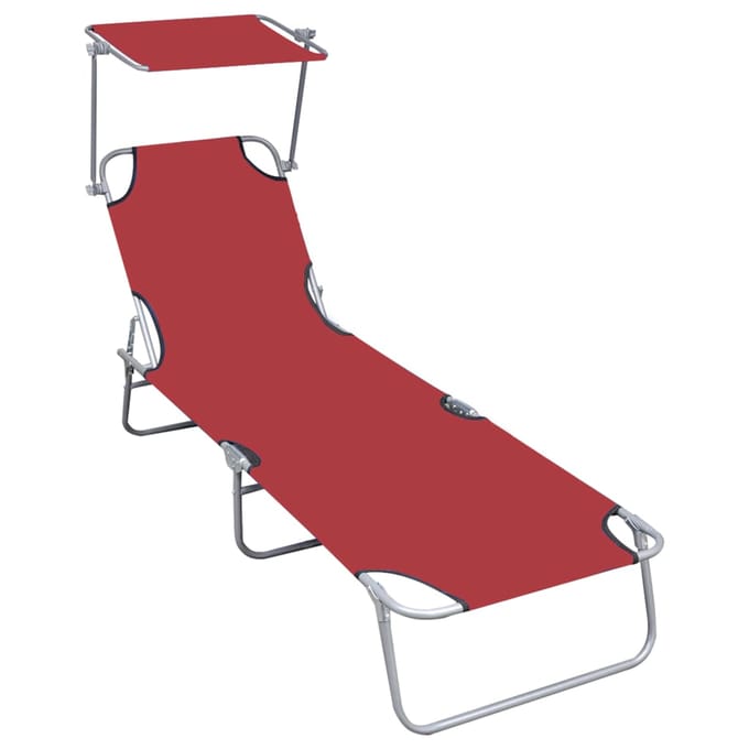 vidaXL - Ligbed - inklapbaar - met - luifel - aluminium - rood