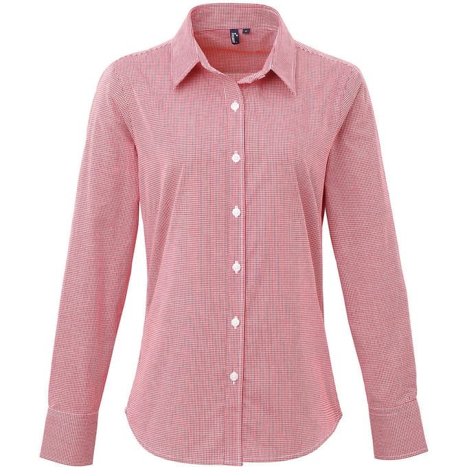 Premier Dames/Dames Gingham Shirt Met Lange Mouwen (Rood/Wit)