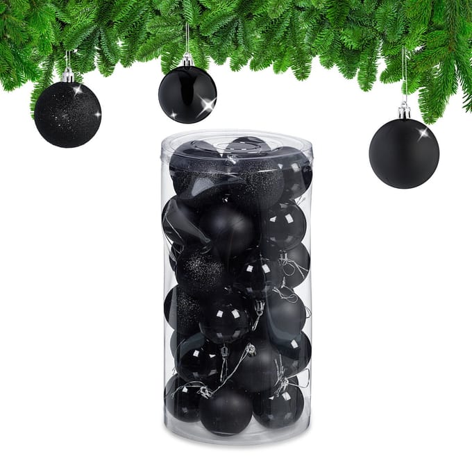 Kerstballen - set van 30 - plastic - Ø 6 cm - onbreekbaar - zwart