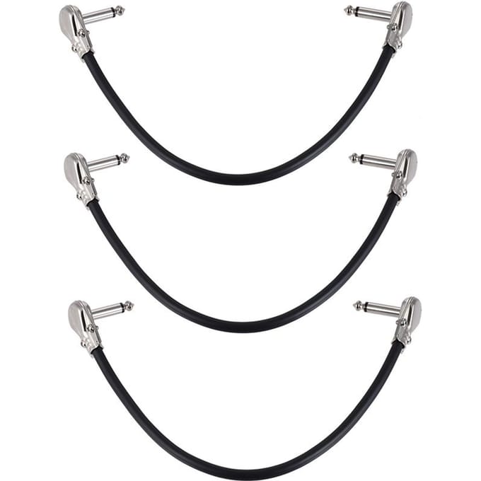 Ammoon Gitaareffectpedaal Instrument Patchkabel 1/4  Zilver Haakse Plug Zwart PVC 3 pack 30cm gray