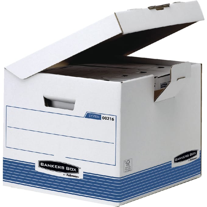 Archiefdoos Bankers Box System flip top kubus wit blauw