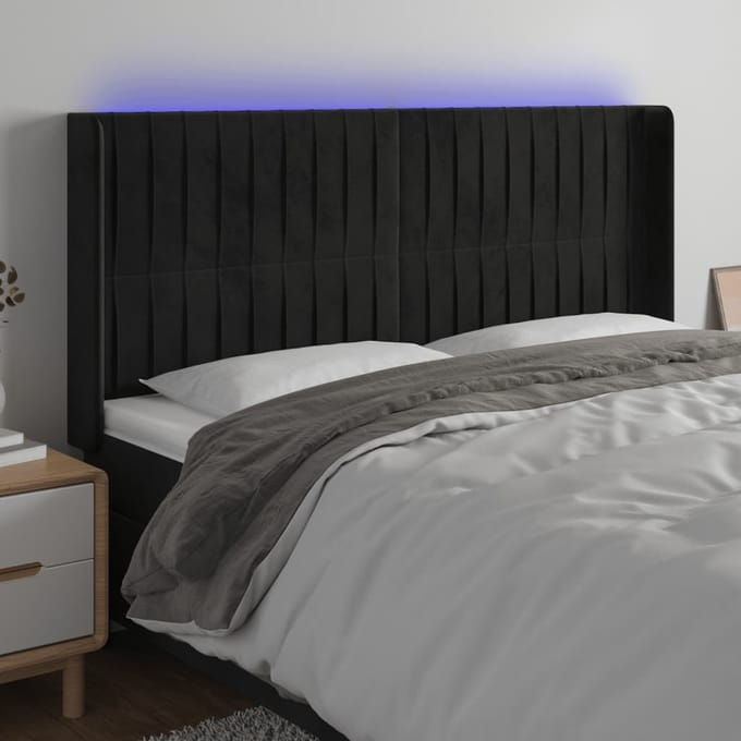 vidaXL - Hoofdbord - LED - 183x16x118/128 - cm - fluweel - zwart