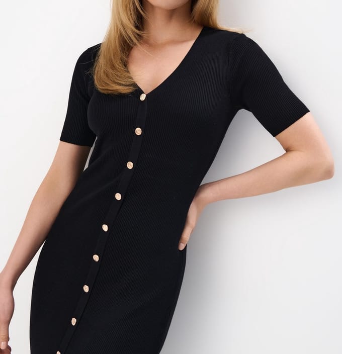 Starry Indigo - Dames Gebreide jurk - Midi lengte - Ronde hals