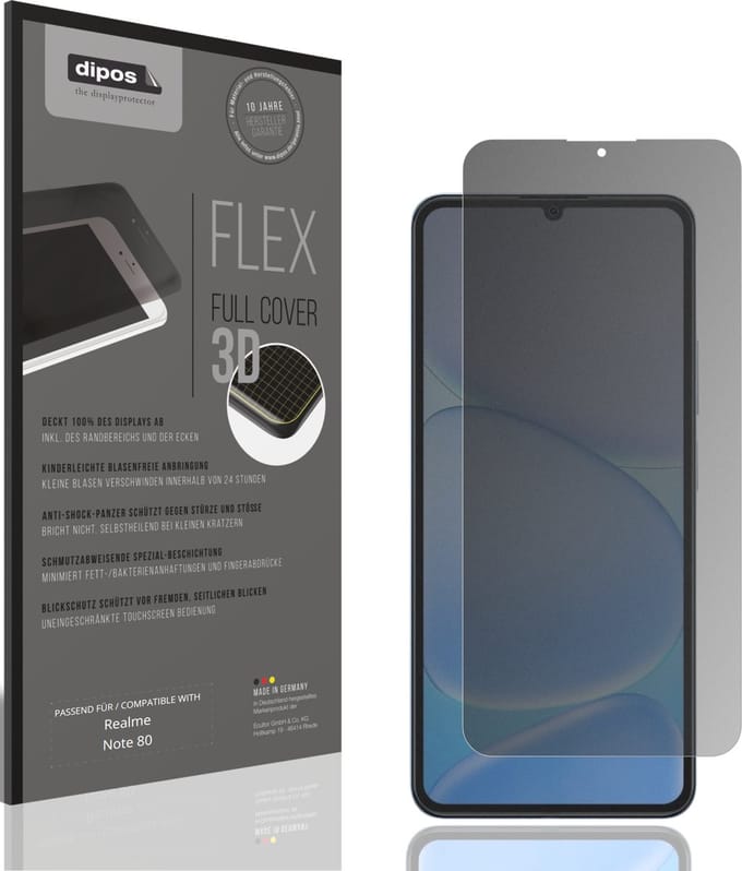 dipos FLEX – Matte Privacy Screenprotector geschikt voor Realme Note 80 | Volledige Schermbescherming | Case-Friendly