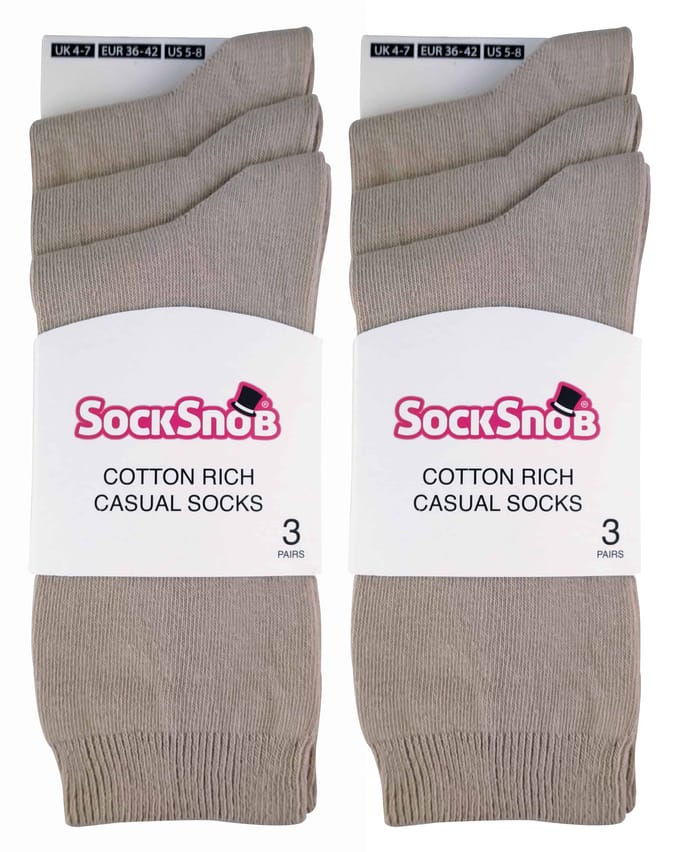 Set van 6 effen, casual katoenen damessokken - PL30 Beige