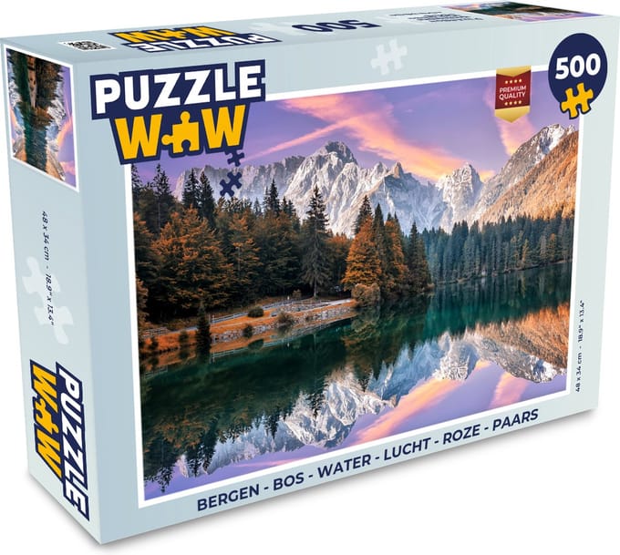 Puzzel Bergen - Bos - Water - Lucht - Roze - Paars - Legpuzzel - Puzzel 500 stukjes