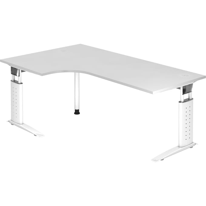 Hoekbureautafel TARVIS, B 2000 x D 1200/800 x H 680-860 mm, onderstel wit, wit