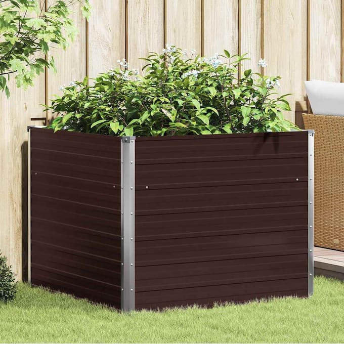 vidaXL - Plantenbak - verhoogd - 100x100x77 - cm - gegalvaniseerd - staal - bruin
