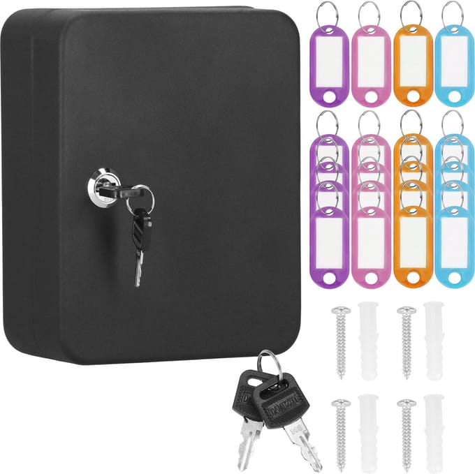 Springos Sleutelkluis - Sleutelkast - Sleutelbox - 20 Haken - 20 x 16 x 7,5 cm - Zwart