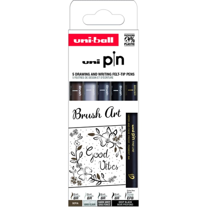 Fineliner Uni-Ball Pin Brush Art Set mit 5 Stück sortiert