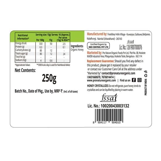 Pro Nature 100% Biologische Honing, 250g brown