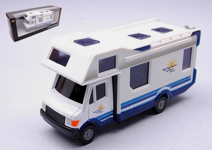 Cararama-Hongwell Mercedes-Benz Camper Home Mobile - Modelauto - Schaal 1:43 - Wit/Blauw