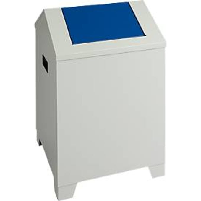 Afvalbak, plaatstaal, grijs, 73 l, B 400 x D 400 x H 680 mm, deksel met klapdeksel
