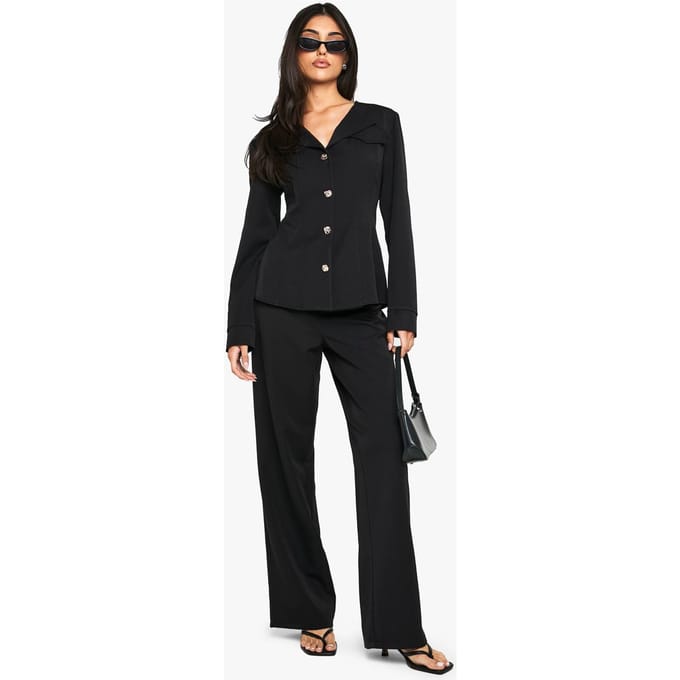 boohoo Dames Tailored Slim Flare Trousers | Zwart | Maat: 44
