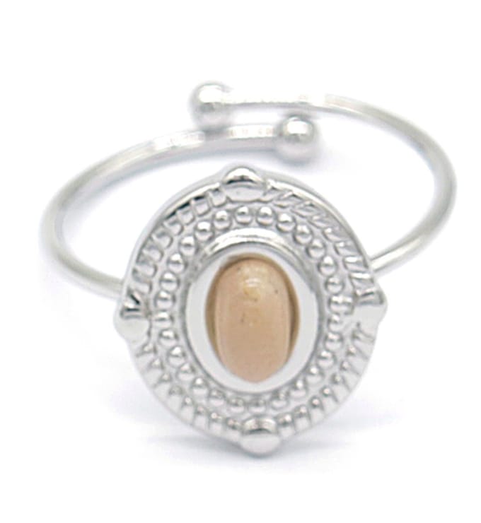 Ring met Kraal - RVS - One Size - Zilverkleurig