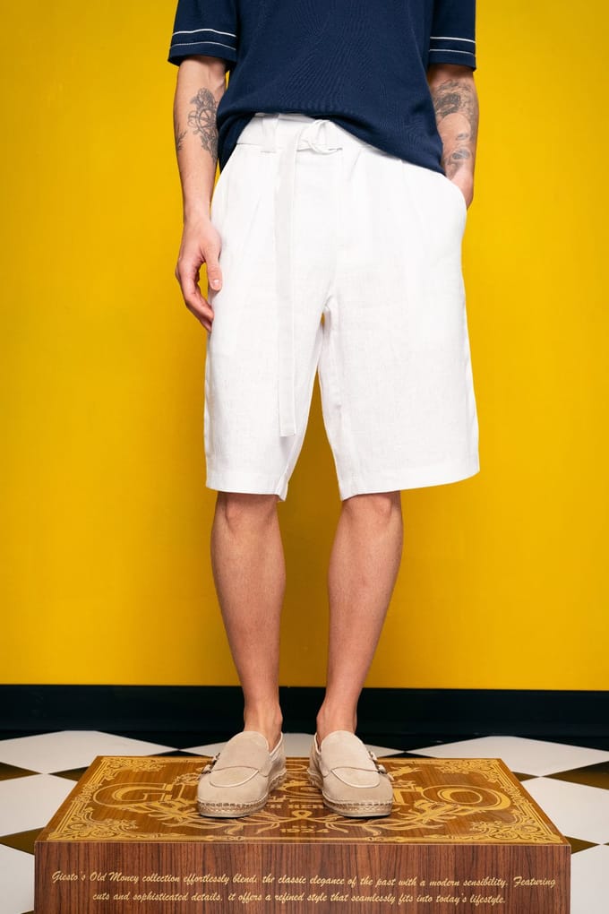 Heren Linnenmix Hoge Taille Chino Shorts