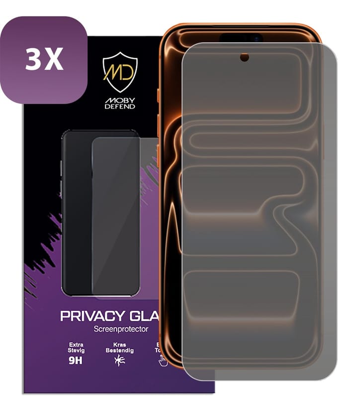 3-Pack MobyDefend Screenprotectors - Geschikt voor iPhone 17 Pro Max - HD Privacy Glass Screensavers