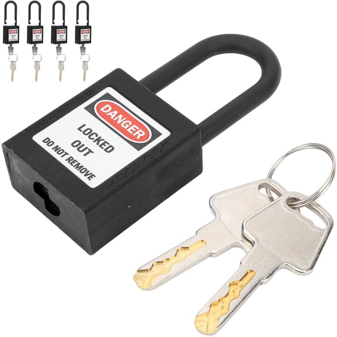 5Ensemble 38mm Cadenas de Consignation Tagout Nylon Durable Étanche à la Poussière Isolé Sécurité Cadenas avec CléNoir