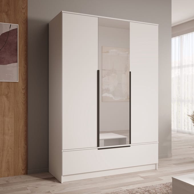 Meubella - Skyer - Kledingkast 3-deurs - Wit - 135x51x193 cm