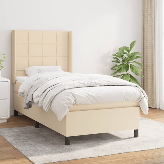 vidaXL - Boxspring - met - matras - stof - crèmekleurig - 80x200 - cm