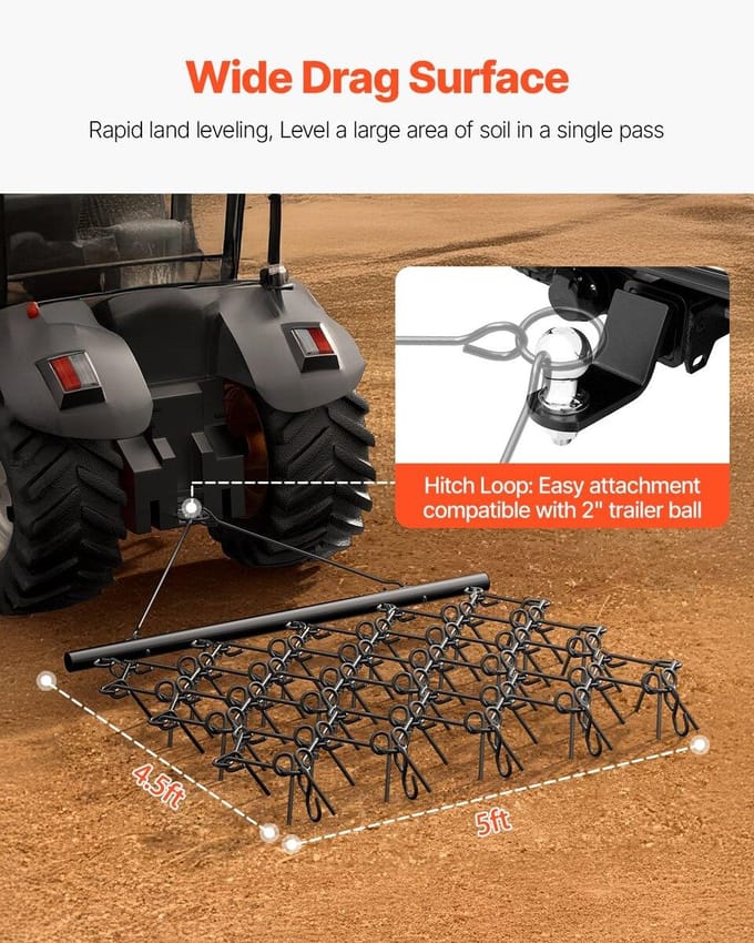 Sleepeg 5,8 x 4,8 ft Kettingeg ATV Gazonhark voor Landschaps Egalisatie