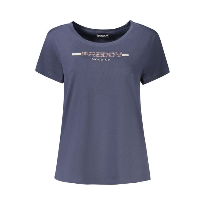 Freddy Blauwe Katoenen Dames T-Shirt met Strass-Details