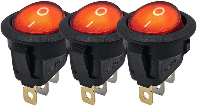 ProRide Wipschakelaar ON-OFF KCD2-12 - 3-pins - Rond - 12V/20A - Rood - 3 stuks