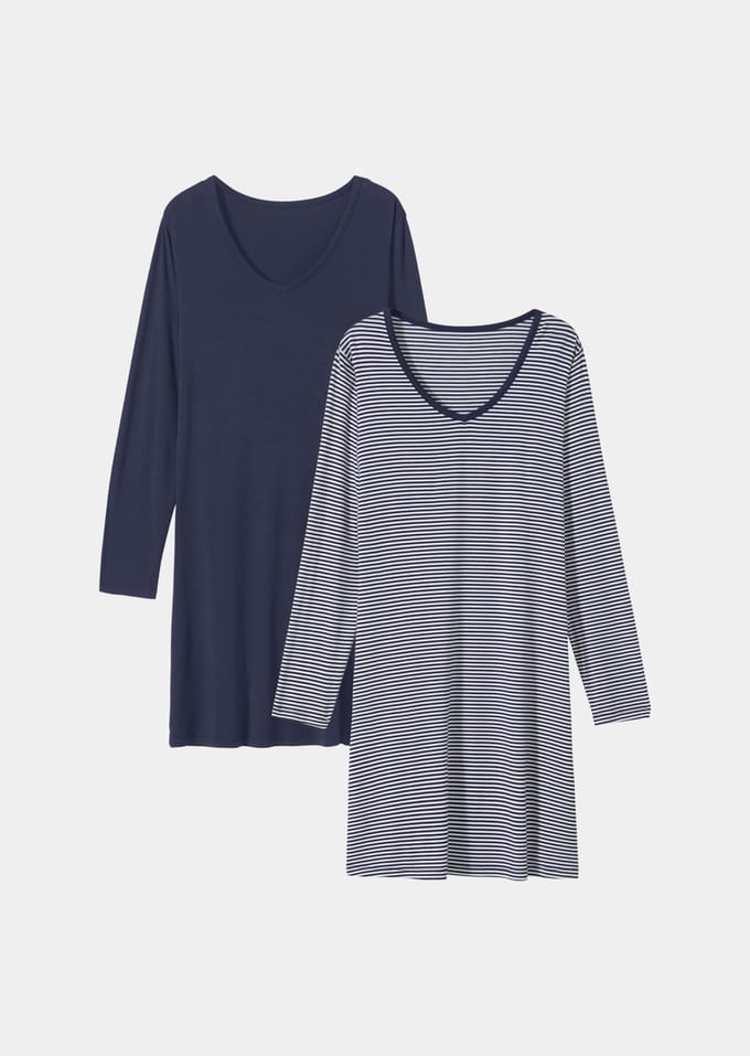 Twee jersey nachthemden - marine / wit / gestreept - Gr. 42 van Goldner Fashion