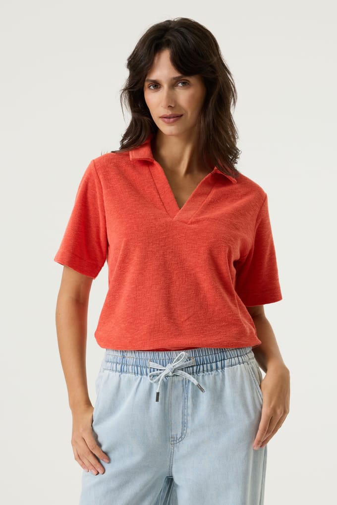 GARCIA Dames Effen Sweater Rood Korte mouw