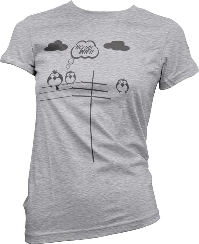 Hybris He's Got WiFi Girly T-shirt voor dames, heathergrijs