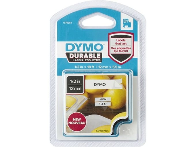 DYMO originele D1 Duurzame labels | Zwarte Tekst op Wit Label | 12 mm x 5,5 m | zelfklevende etiketten voor de LabelManager labelprinter | gemaakt in Europa