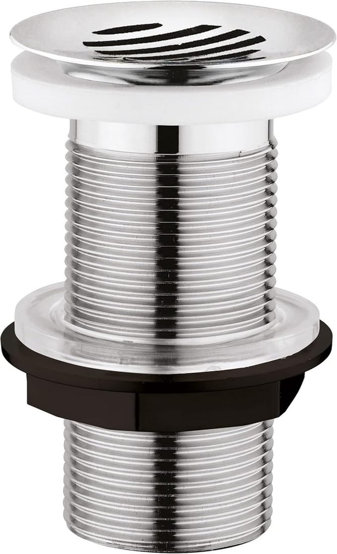 Afvoer voor wastafel met vrijloop zonder overloop, diameter 63 mm voor dikke werkbladen, verchroomd