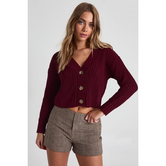 boohoo Dames Button Through Crop Cardigan | Plum | Maat: XL