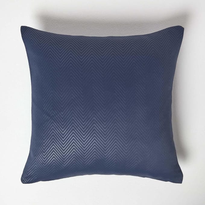 Homescapes Zig Zag Kussenhoes Donkerblauw 45 x 45 cm