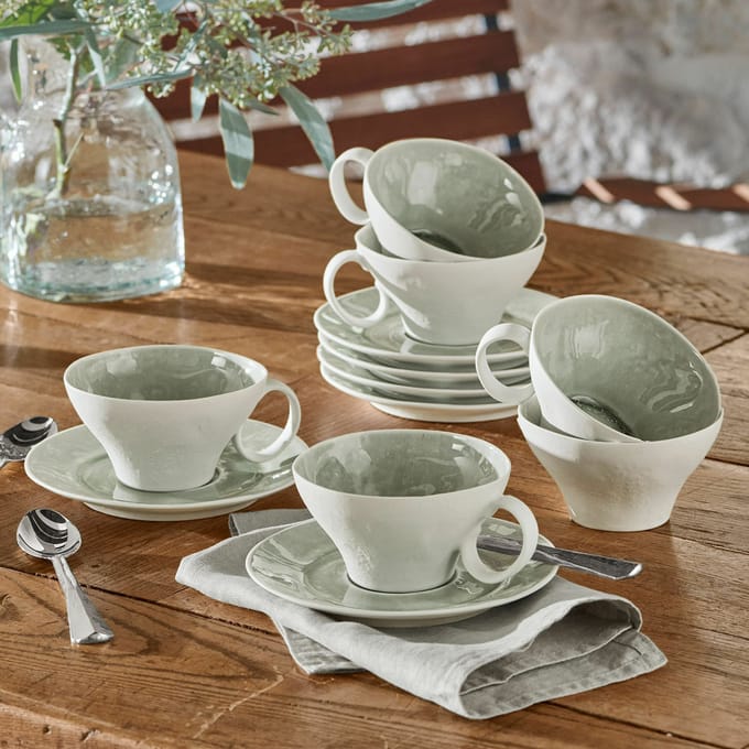 LOBERON Kopje met schoteltje set van 6 Braganza groen