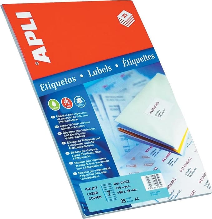 Apli etiketten ft 105 x 37 mm (b x h), rechte hoeken, 400 stuks, 16 per blad (1214)